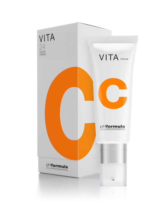 C-vitamiiniga 24h näokreem. Kerge tekstuuriga pHformula VITA C kreem, mis sisaldab retseptitoote tasemel stabiliseeritud C- vitamiini ja sobib kuivale, sära kaotanud ja fotovananenud nahale. VITA C CREAM aitab parandada naha tekstuuri, vähendada pigmendilaike ja ühtlustada nahatooni, andes nahale särava ja noorusliku ilme. Lisaks sisaldab see niisutavaid komponente, mis aitavad säilitada naha niiskustasakaalu, jättes naha pehmeks ja elastseks.