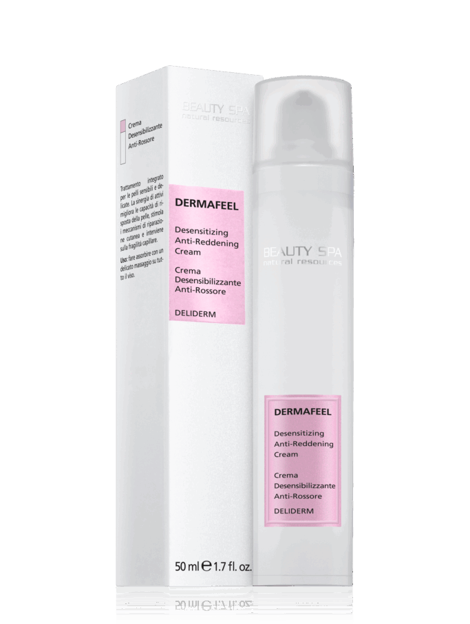 Beauty Spa Dermafeel Anti Reddening Cream Punetust vähendav kreem Hüpertehnoloogiline rahustav ja punetust vähendav emulsioonkreem. Sünergiliselt toimivad aktiivained vähendavad naha ärritusi ja tugevdavad naha kaitsevõimet igapäevaste kahjulike mõjutuste eest. Kreem vähendab naha punetust ja tugevdab kapillaare. Naha tundlikkuse tekkimisel on mitmeid erinevaid tegureid: näiteks emotsionaalsed, hormonaalsed, keskkonna- ja allergilised mõjutused. Dermafeel kreem hooldab ja tasakaalustab mitmekülgselt nahka, taastades selle ilu ja tervise.